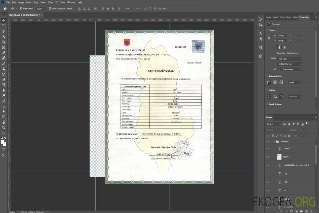 Modèle de certificat de décès d'Albanie au format PSD template Modèle de certificat de décès d'Albanie au format PSD template